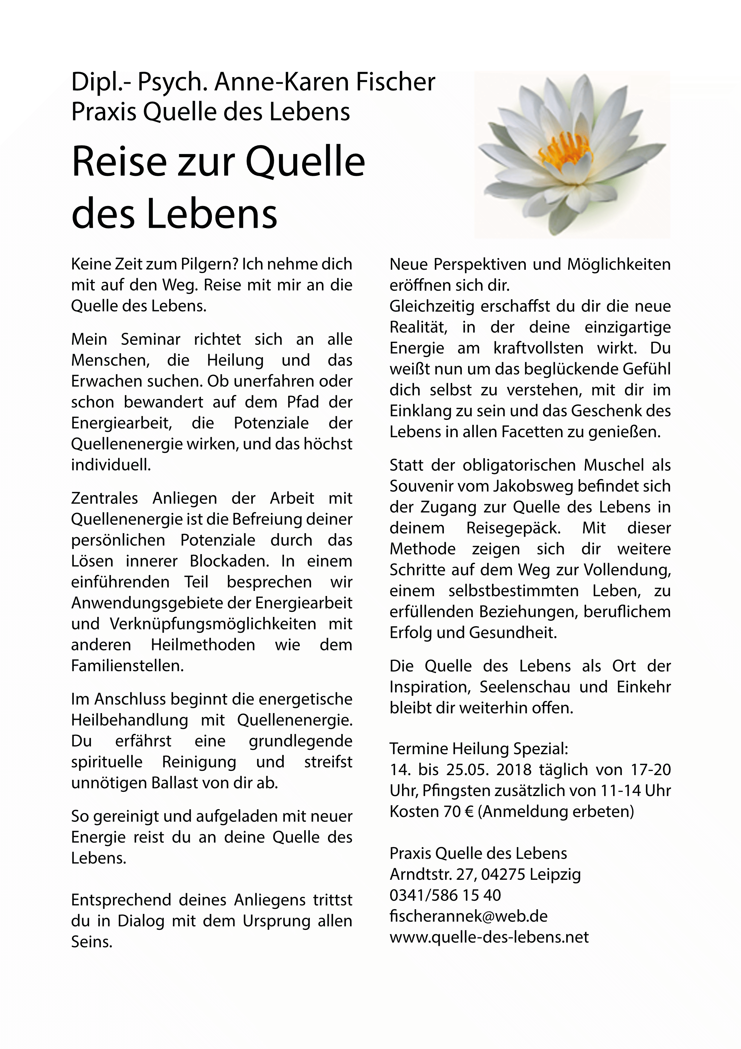 Flyer zur Veranstaltung Reise an die Quelle des Lebens